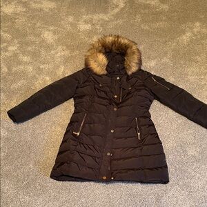 Michael Kors Black Puffer Coat with Faux Fur Hood